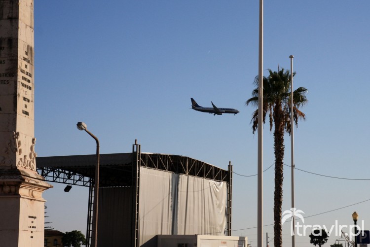 A plane above Faro city, Portugal