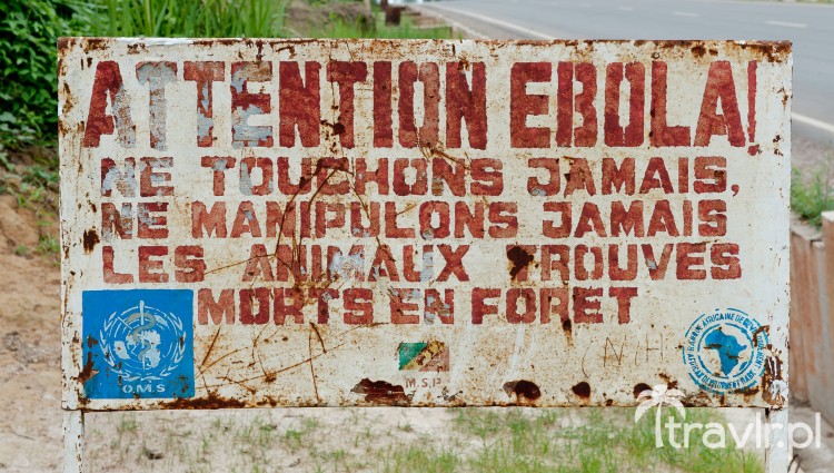 Wirus Ebola - znak w Makua, Kongo ostrzegający o możliwości zakażenia